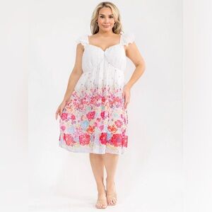 White Floral Summer Midi Dress